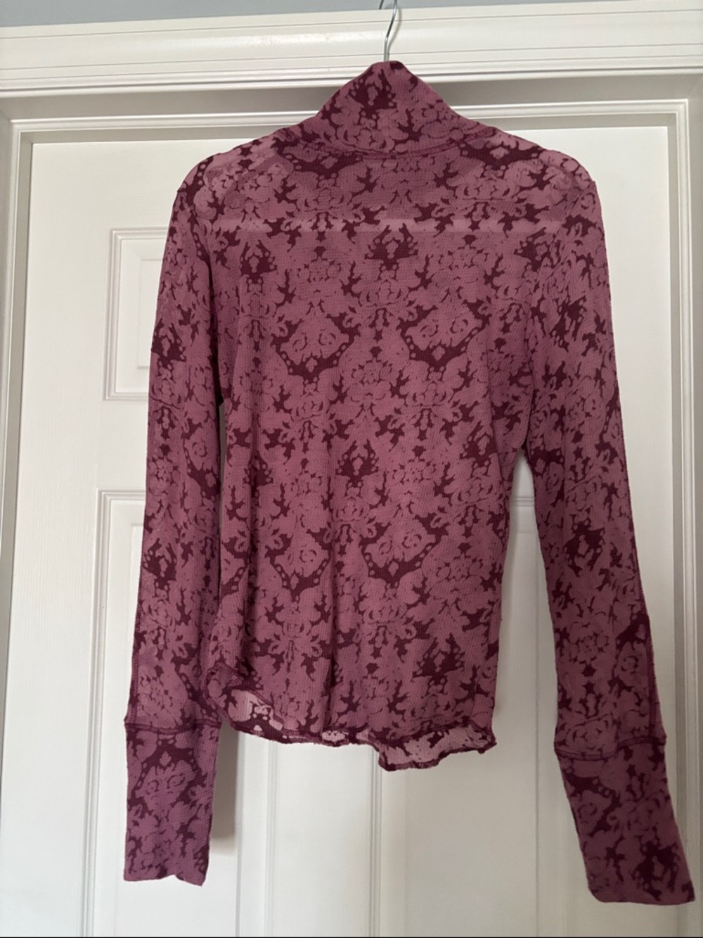 Free People Mauve Floral-Print sheer Long Sleeve Layering Top size M